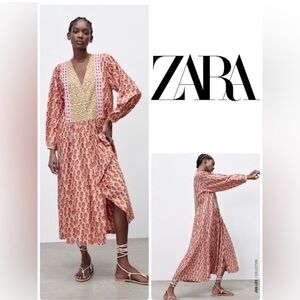 Zara Rosie Pink Crochet Boho Maxi Dress Size Small